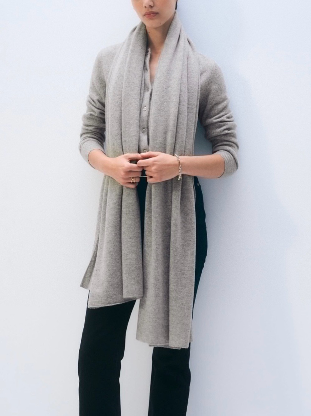 White + Warren Cashmere Travel Wrap Scarf Shawl Heather Gray One Size